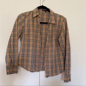 ✨Tan Plaid Checkered Button Down Top✨